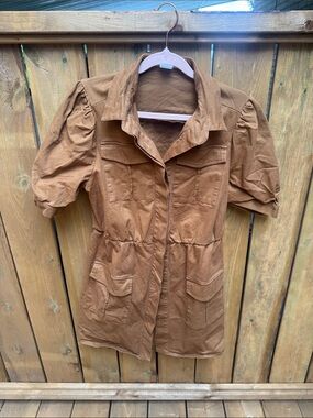 Glamorous Brown Short-Sleeve Utility Style Button Down Dress